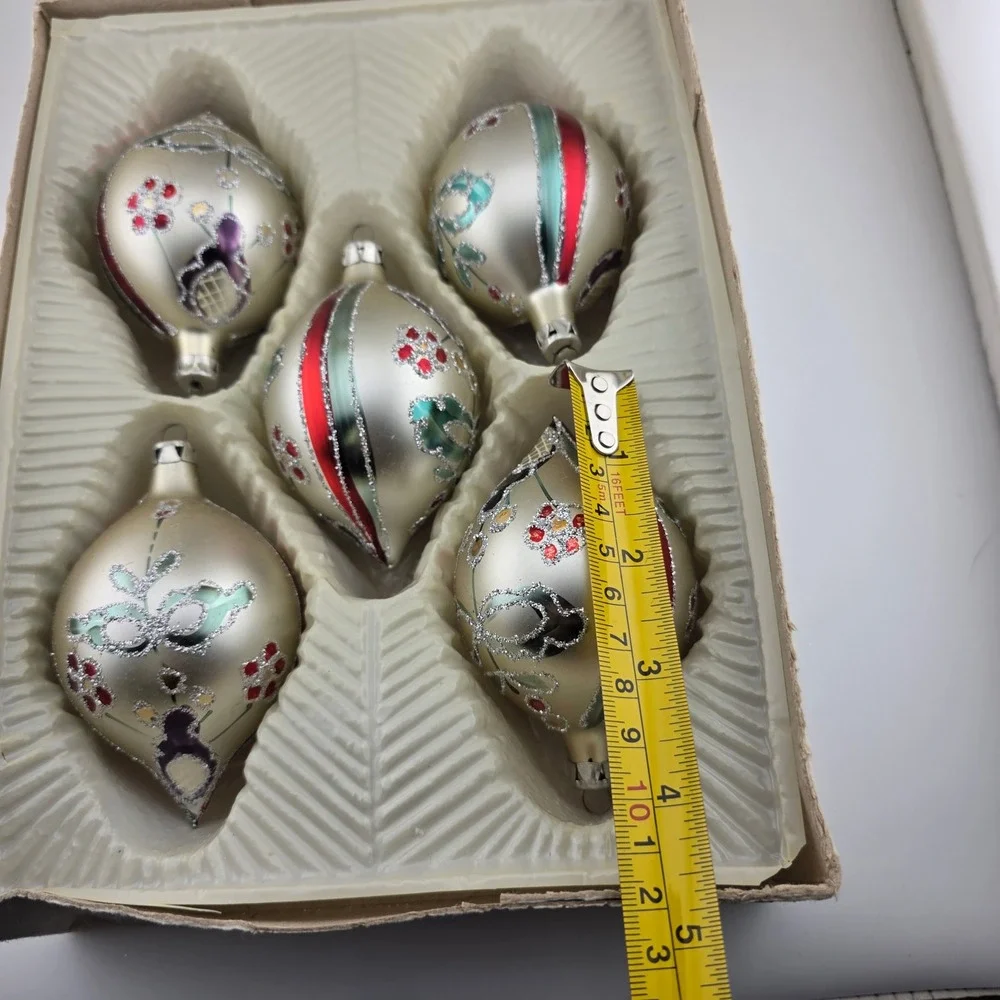 Christmas Classics Glass Ornaments‎ Hand Decorated Lot 5 Frosted Teardrop
